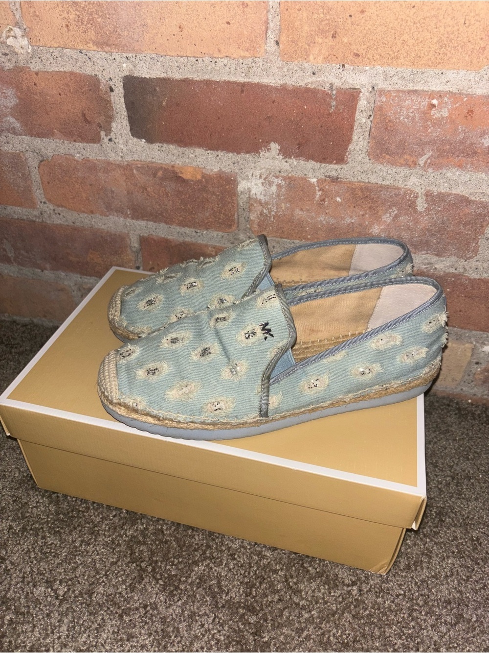 Michael Kors Light Blue Hastings Denim Glitter Slip-On Espadrilles Flats